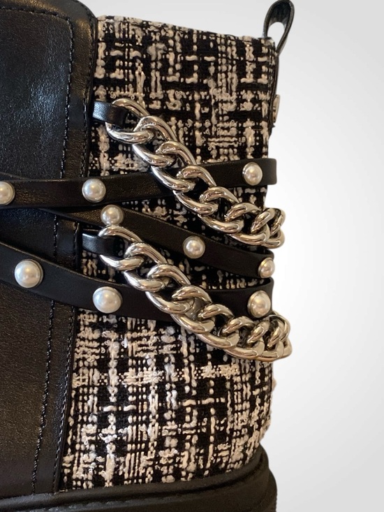Nine West | Black Chain & Pearl-Embellished Ankle Boot | Punk Rock Boots NWOB - Picture 9 of 13